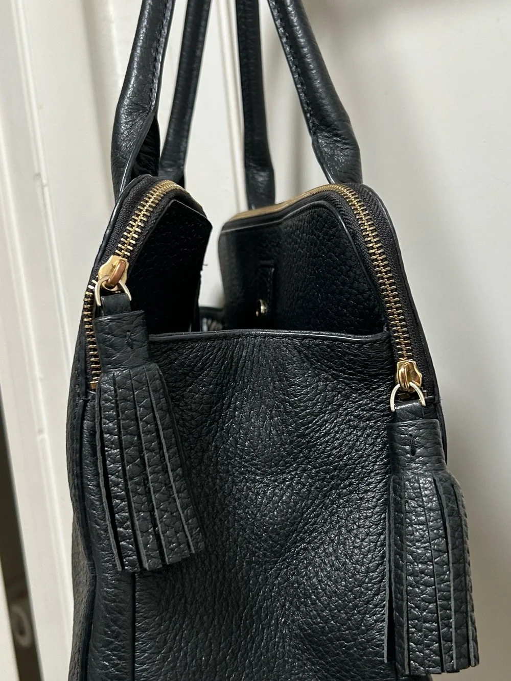 kate spade Black Pebbled Leather Satchel with Gold Logo